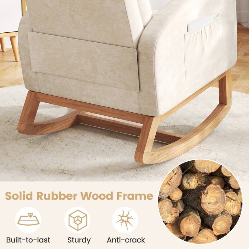 Gymax Nursery Rocking Chair Upholstered Chenille Rocker Armchair w/