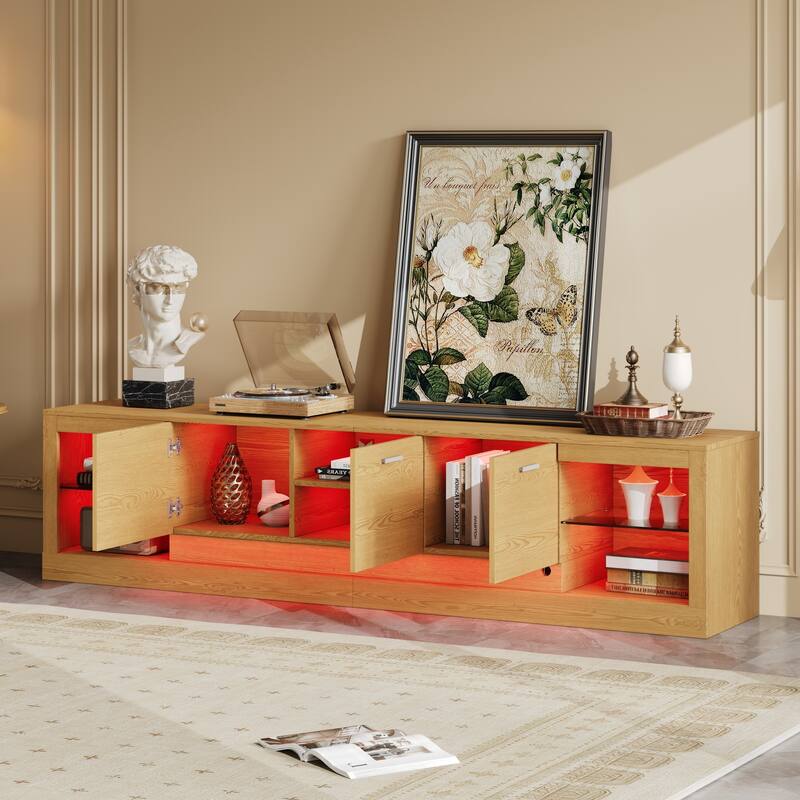 78 inch TV Stand with 6 Storage Cabinets, Modern Media Console for TVs up to 90" with 2 Open Compartments