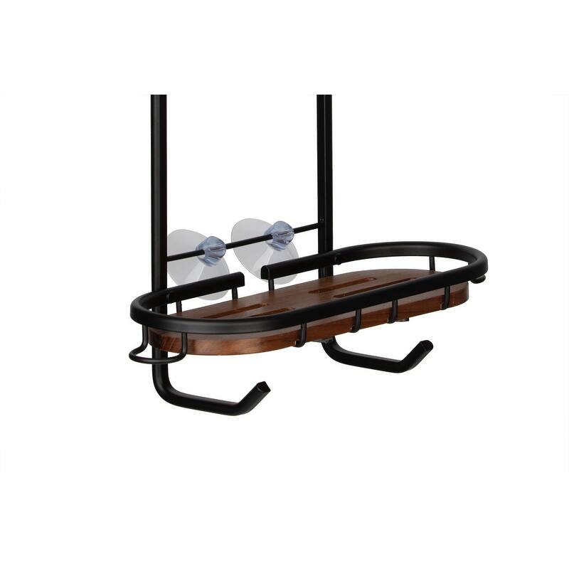 Utopia Alley Rustproof Teak Overhead Shower Caddy Organizer with 2 Shelves - Includes Shower liner and shower hooks, Black