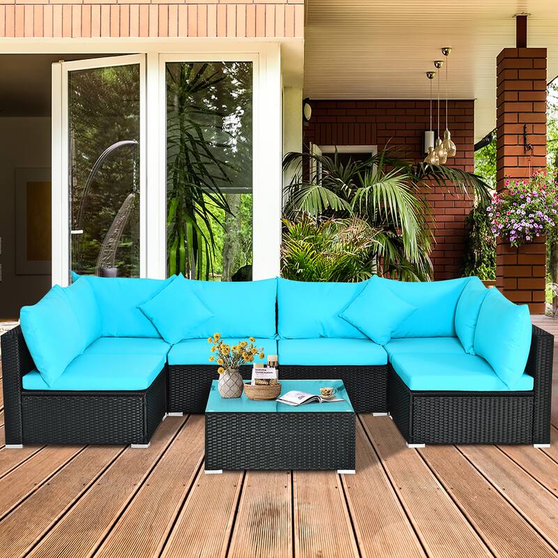 7 PCS Patio Furniture Set Outdoor Conversation Set with Coffee Table