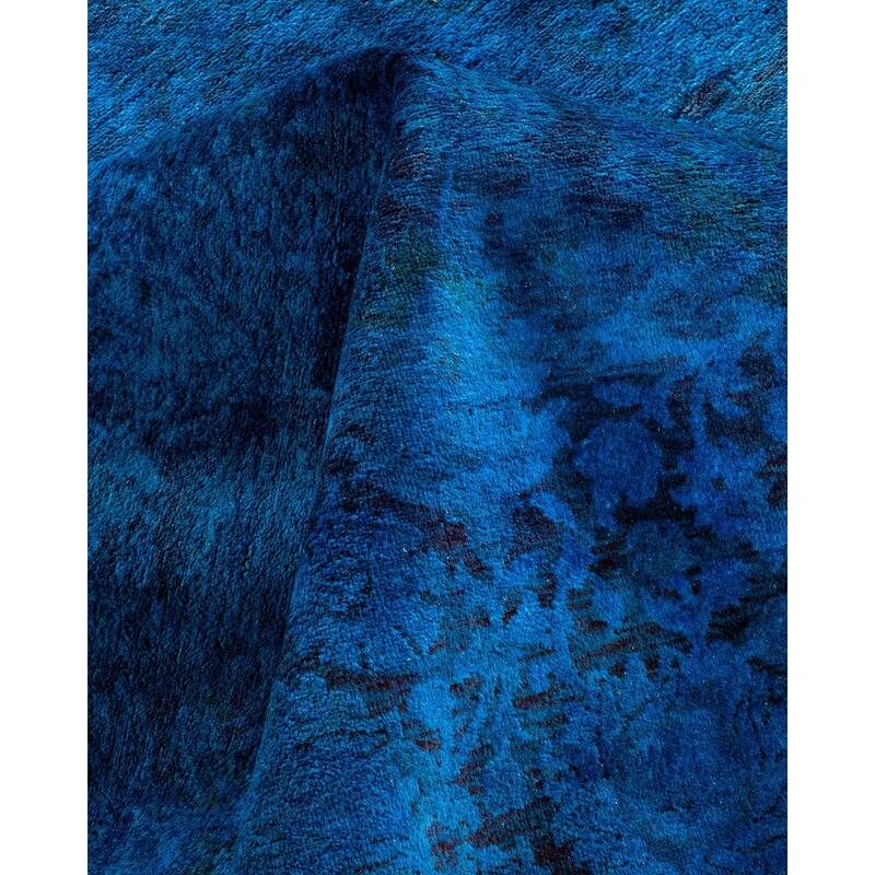 Overton Hand Knotted Wool Vintage Inspired Modern Contemporary Overdyed Blue Area Rug - 6' 1" x 8' 10"