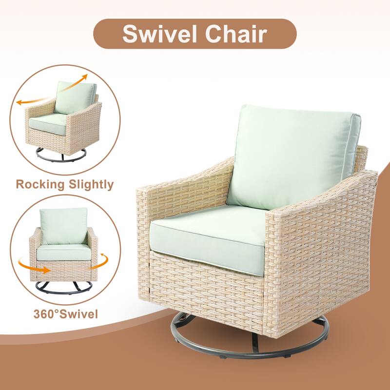 HOOOWOOO 3-piece Rattan Patio Swivel Rocking Chair Set with Side Table