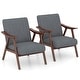 preview thumbnail 2 of 14, Gymax Set of 2 Accent Chair Leathaire Leisure Armchair w/ Rubber Wood Grey