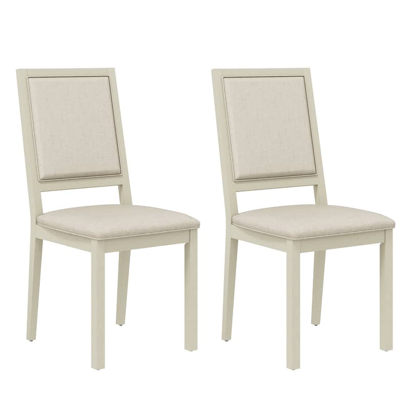 RENEWLINE Farmhouse Set of 2 Upholstered Dining Chairs - Rustic Wood Legs & Fabric Seats for Kitchen, Dining Table - Ivory
