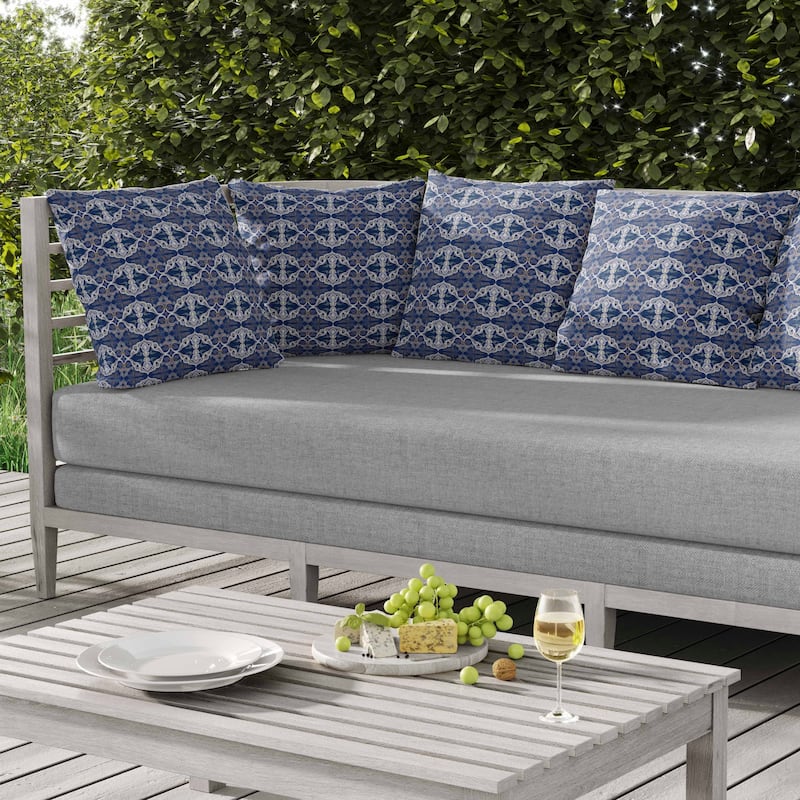 Floral Elegance Indoor/Outdoor Reversible Throw Pillow Blue and White
