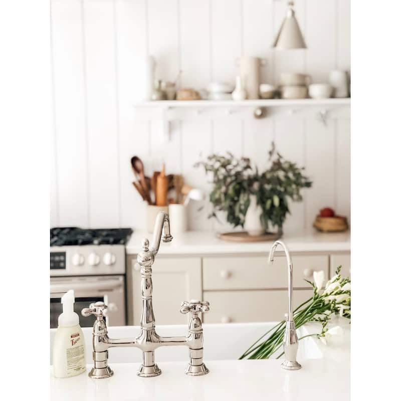 Kingston Brass Heritage Bridge Kitchen Faucet with Brass Sprayer - Polished Nickel