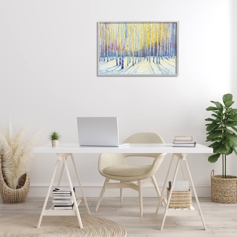 Stupell Sunlit Winter Birch Trees Framed Giclee Art Design By Paul Brent
