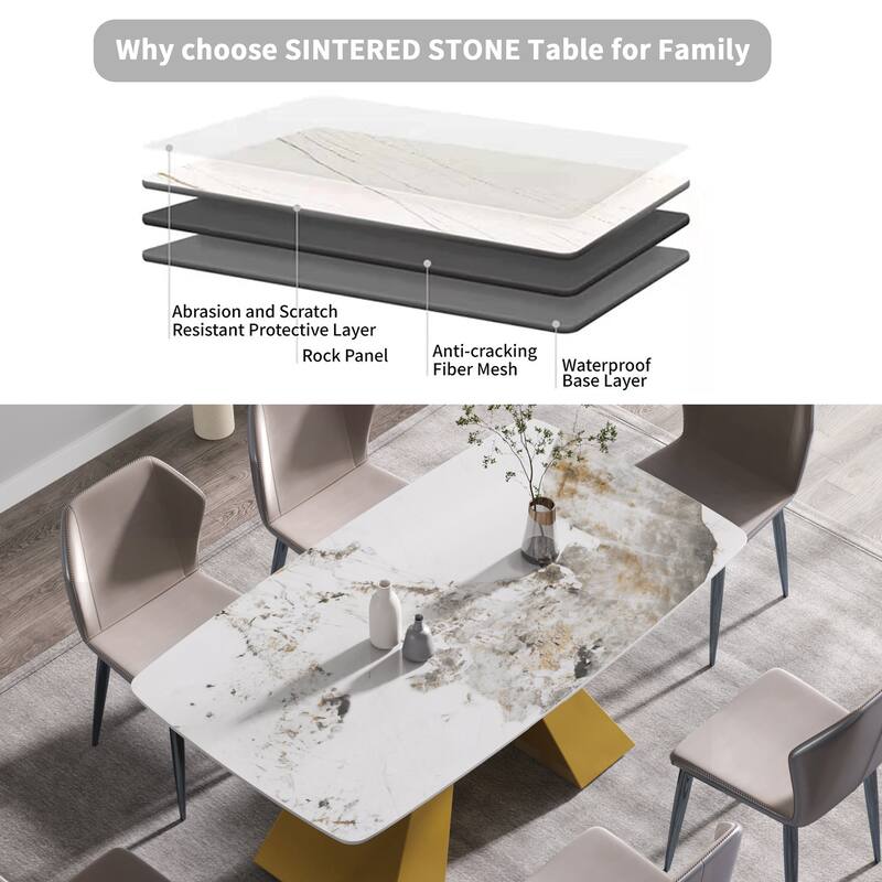 63"Modern artificial stone pandora white curved metal leg dining table -6 people