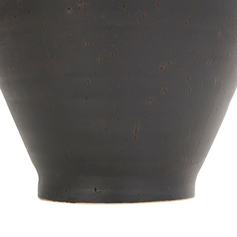 Black Ceramic Amphora Vase with Speckled Texture and Ring Handles