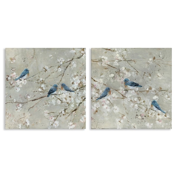 slide 2 of 9, Stupell Blue Birds Perched Tree Blossoms Spring Scene 2pc Multi Piece Canvas Wall Art Set - Silver 17 x 17