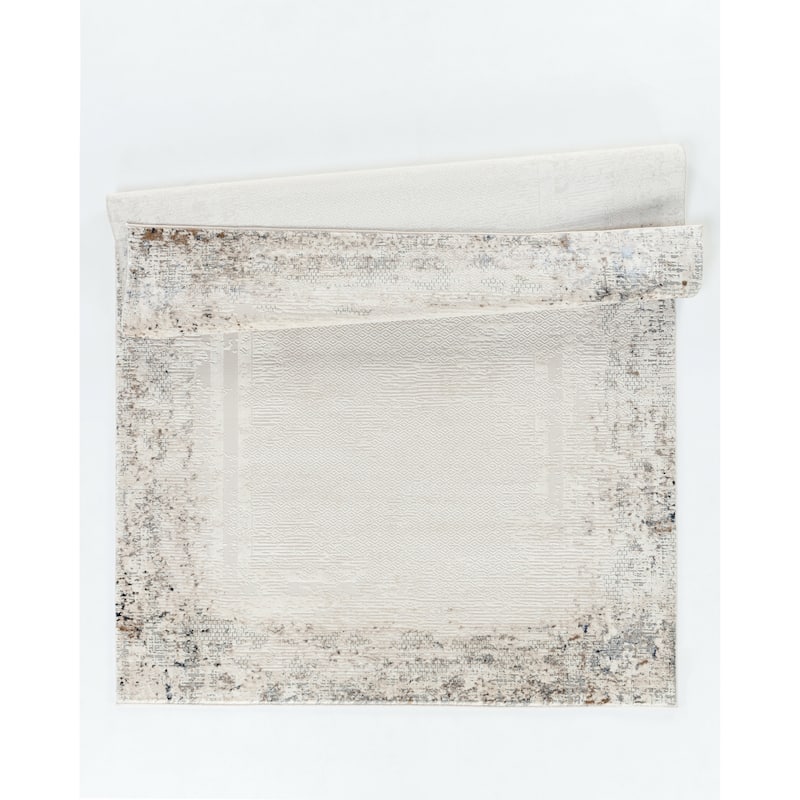Omari Collection Cream/Blue Abstract Traditional Area Rug