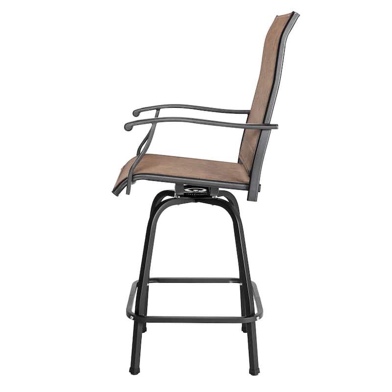 Outdoor Patio Swivel Bar Stool Set with Glass Table, All-Weather Textilene