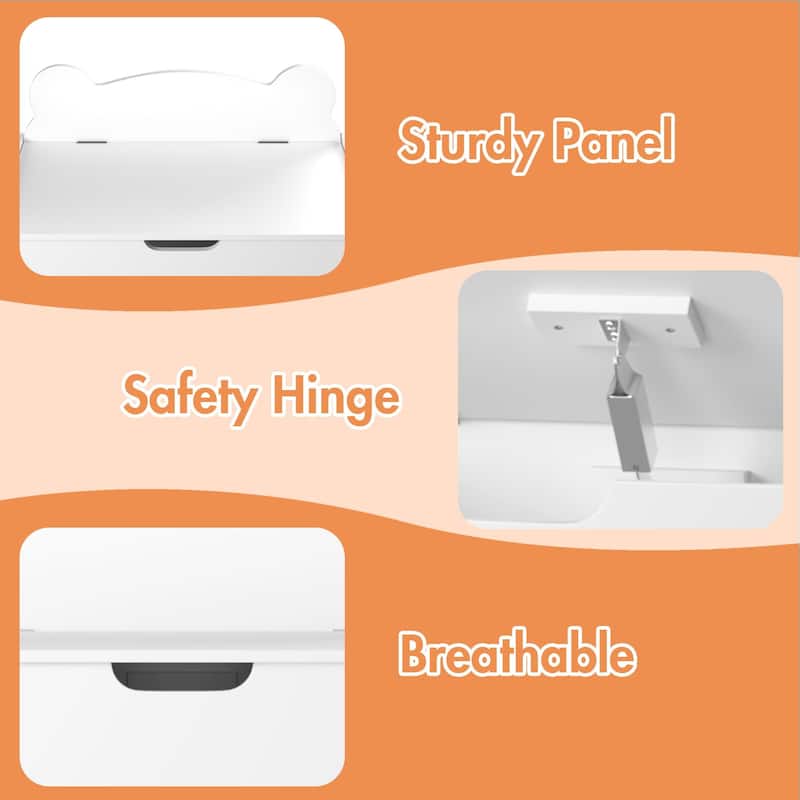 Kids Toy Box, Children Wooden Organizer Storage Chest with Safety Hinged Lid for Ages 2+ (White)