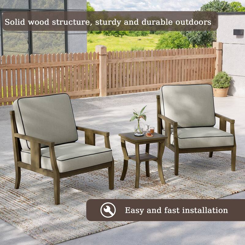 3-Piece Solid Teak Outdoor Patio Furniture Set Armchairs & Storage Table