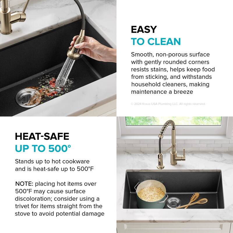 KRAUS Granite Black Onyx 31 inch 1-Bowl Undermount Kitchen Sink