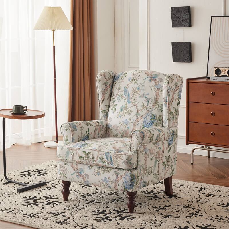 Erommy Modern Accent Chair, High Back Armchair, Upholstered Fabric Button Single Sofa with Wooden Legs for Living Room