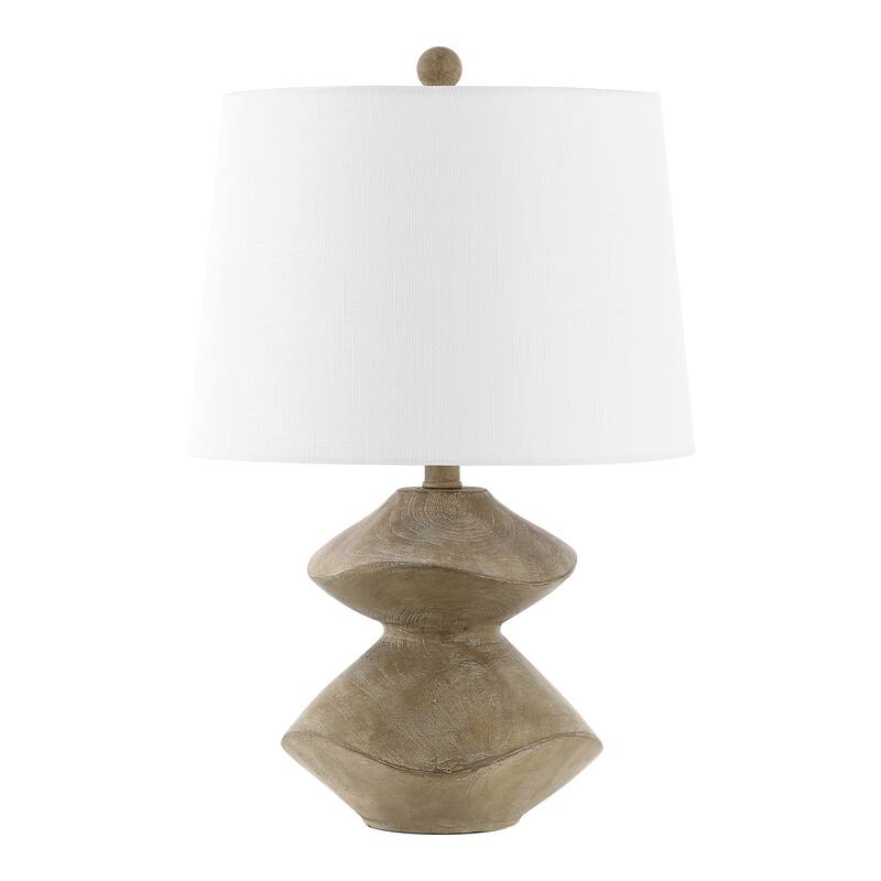 Leif 24.5" Minimalist Coastal Resin/Iron Cairn LED Table Lamp, Brown Wood Finish by JONATHAN Y