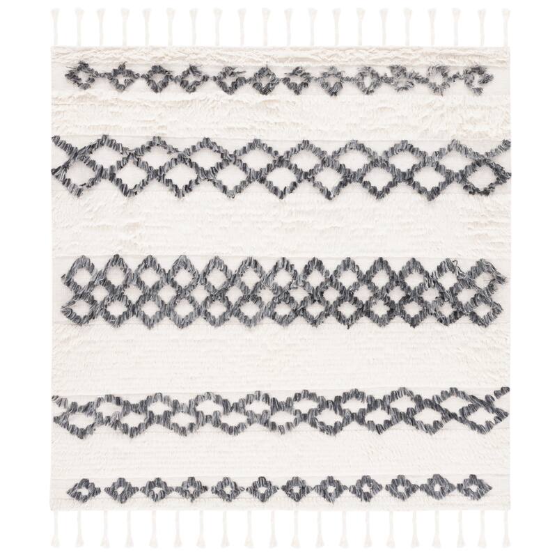 SAFAVIEH Handmade Casablanca Aneliya Tribal Wool Rug - 6' Square - Ivory/Dark Grey