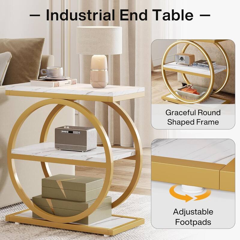 3 Tiers End Table, Wood Side Table for Living Room, Slim Nightstand