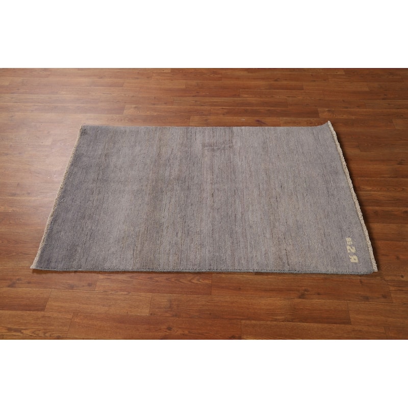 Hand Knotted Oriental 100% Wool Carpet Modern Modern Greys & Charcoal Gabbeh Area Rug - 4' 0'' X 2' 8''