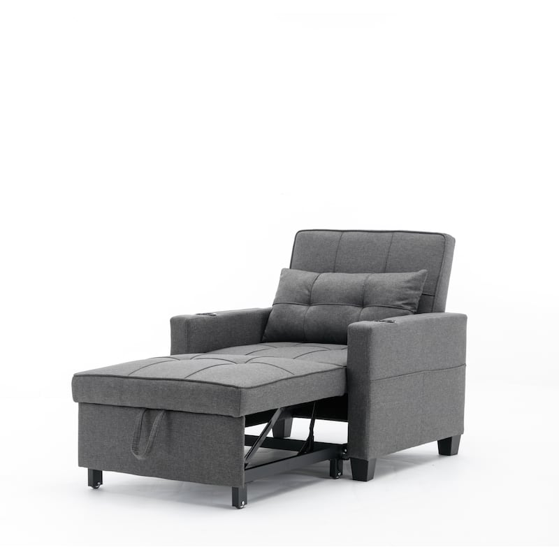 Dark Grey 68.12" Linen 3-in-1 Single Convertible Pull Out Sofa with USB Ports and Wear-resistantfor Living Room