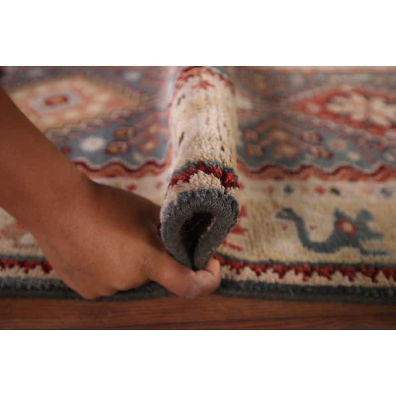 Gray Geometric Kazak Indian Runner Rug Hand-Knotted Wool Carpet - 2'6"x 8'2"