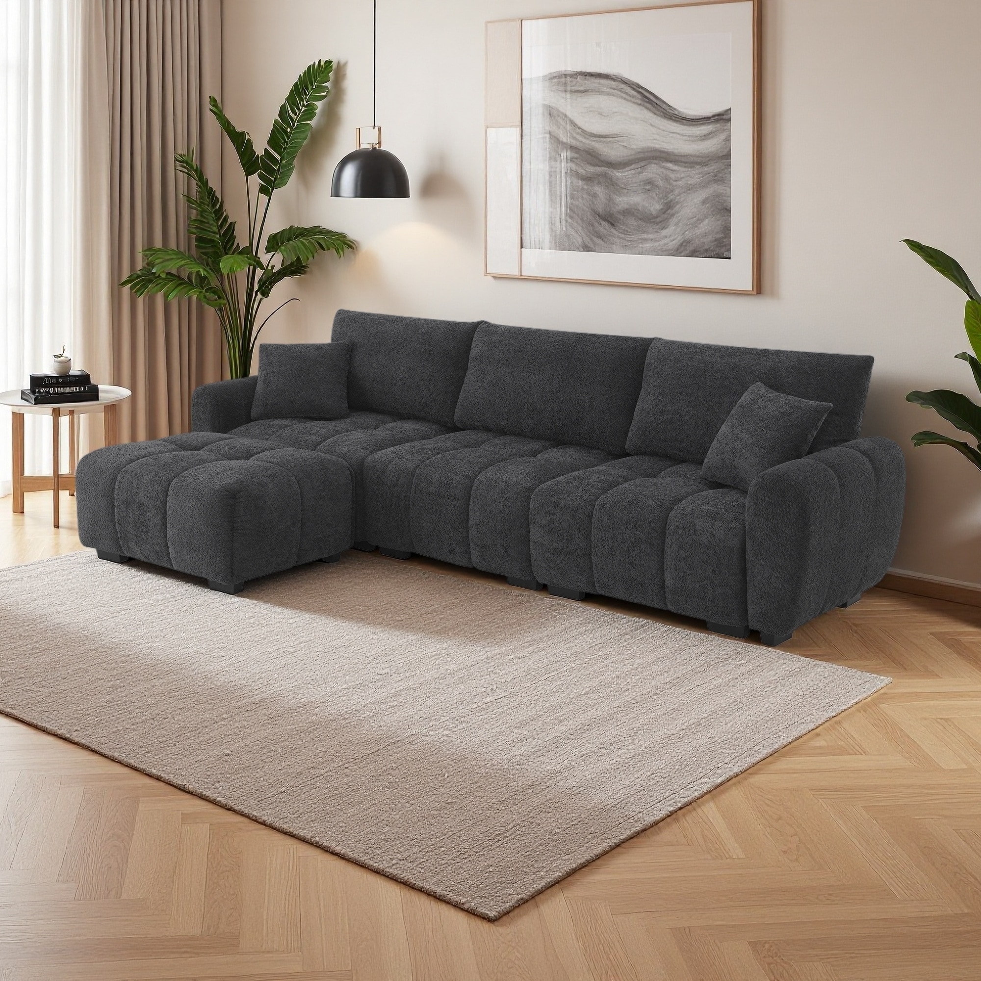 110" Boucle L-Shaped Modular Sectional Sofa with Ottoman