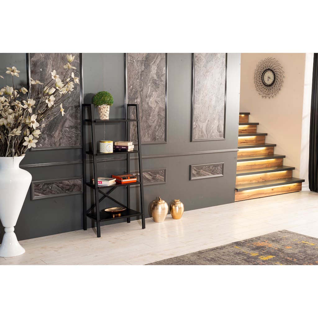 Leon 5 Tier Modern Ladder Bookshelf Organizers, Metal Frame Bookshelf