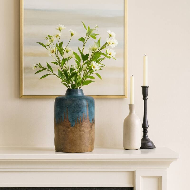 Ceramic Round Two-Tone Decorative Flower Vase - 14.0"