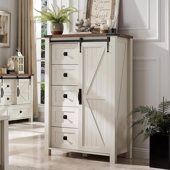 Farmhouse 5 Drawers Dresser, Chest of Drawers, Organizer Dresser