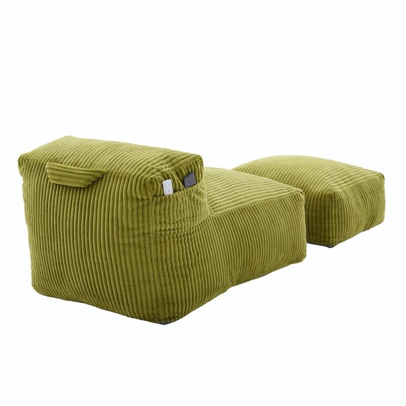 Large Memory Foam Bean Bag Chair for Adults, Corduroy Lounger Sofa with Ottoman