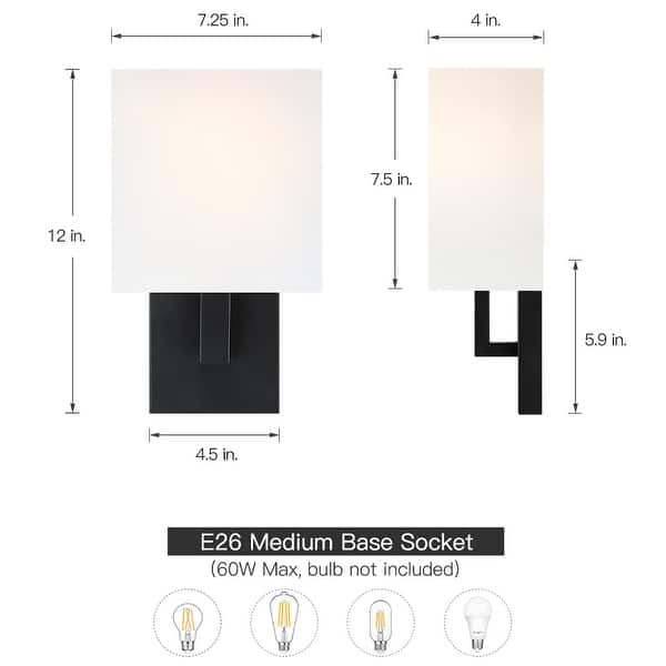 dimension image slide 1 of 2, Black Wall Sconce Light With White Fabric Shade