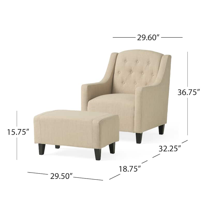 Elaine Light Beige Tufted Fabric Club Chair with Ottoman by Christopher Knight Home