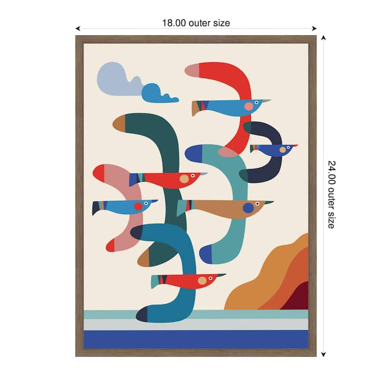 Kate and Laurel Seagulls Coastal Vibes by Rachel Lee Framed Canvas Wall Art Print