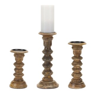 Natural Mango Wood Candle Holder (Set of 3) - Bed Bath & Beyond - 38290931
