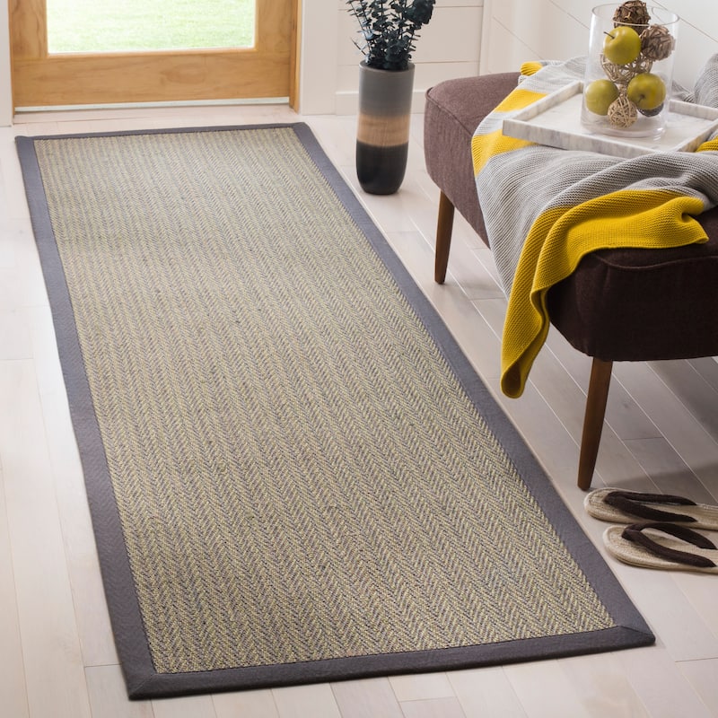 SAFAVIEH Handmade Natural Fiber Hildeburg Border Sisal Rug - 2'6" x 6' Runner - Grey Brown/Grey
