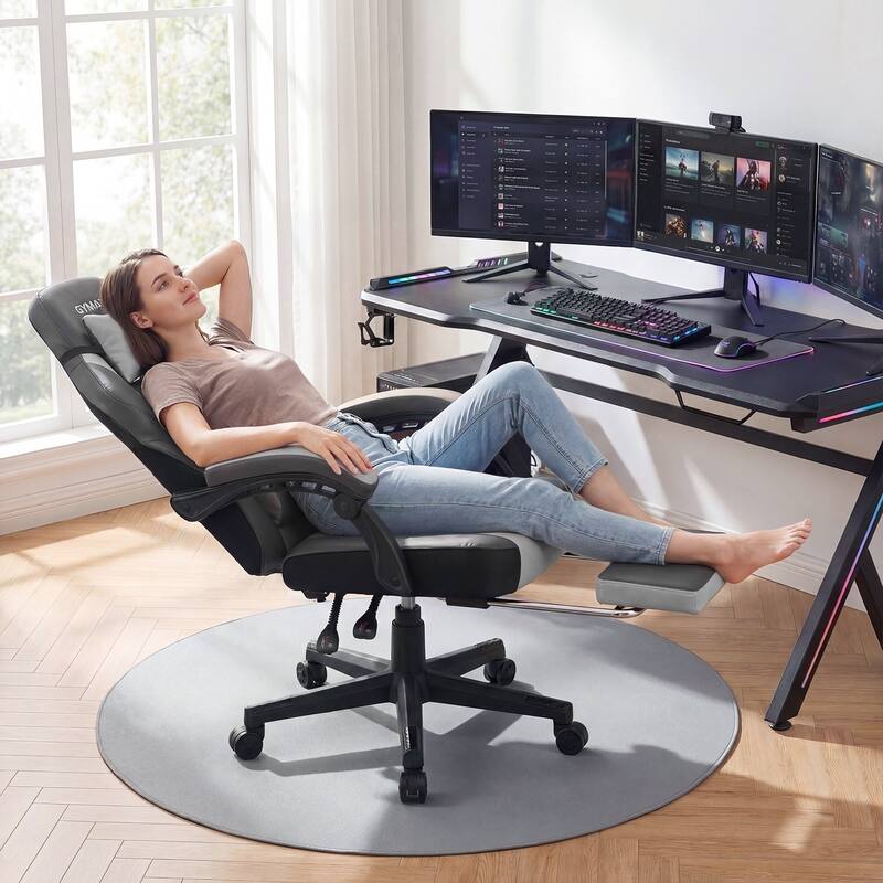 Gymax Gaming Chair w/ Headrest Reclining Backrest Lumber Support