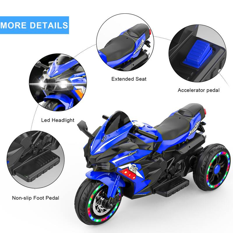 12V Electric Motorcycle for Kids, Three Wheels Battery Powered Ride On Motorbike
