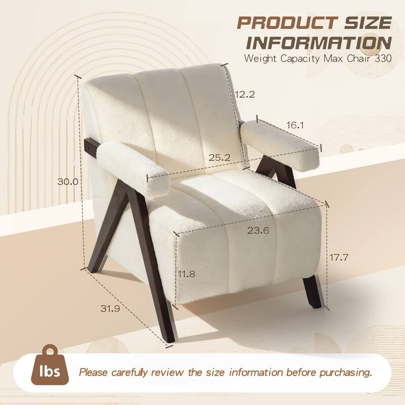 Mid Century Modern Accent Chair, Solid Wood Upholstered Armchair with Wide Backrest and Thick Cushion