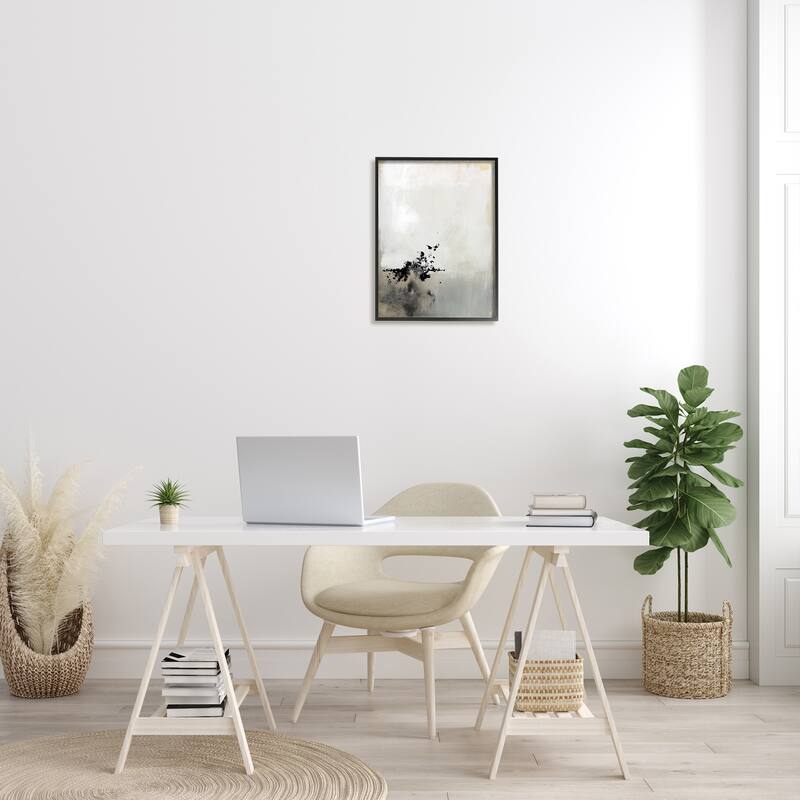Stupell Minimal Neutral Abstract Painting Black Splatter Framed Wall Art - Grey