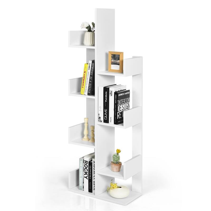 Gymax 8-Shelf Bookcase Modern Tree Bookshelf Storage Decor - 20''x 10'' x 57'' - White