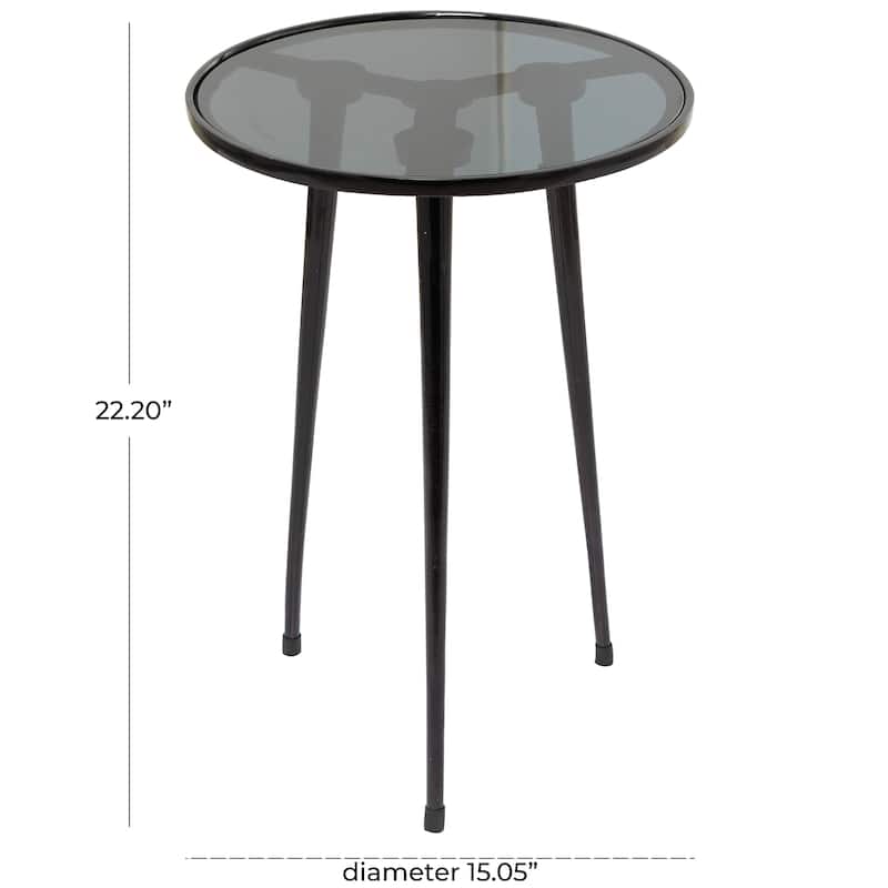 Contemporary Midcentury Metal Accent Side Table With Tripod Legs and Smoke Glass Top - 15 x 15 x 22