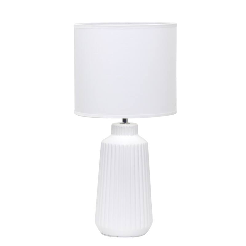 Vertical Grooved Ceramic Table Lamp with Drum Shade - 16" - White