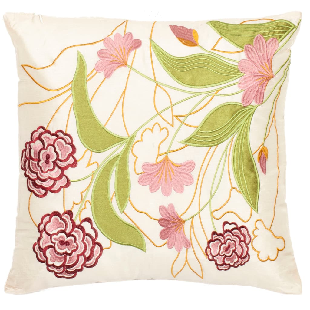 SAFAVIEH Home Pink Ruby 18-inch Square Embroidered Decorative Throw Pillow