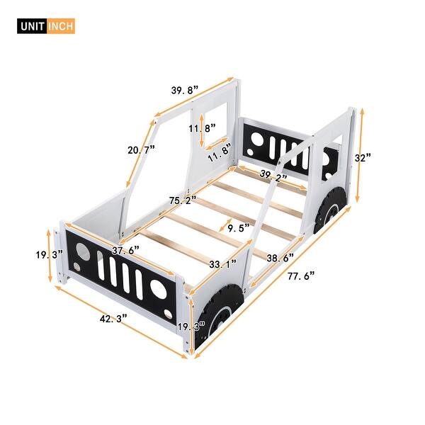 dimension image slide 0 of 2, Twin Size Classic Car-Shaped Bed,Platform Bed with Wheels and Headboard and Footboard