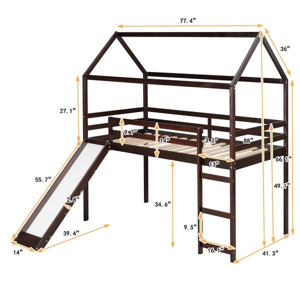 dimension image slide 2 of 3, Kid-Friendly Design Twin Size Loft Bed with Ladder Kids Bed
