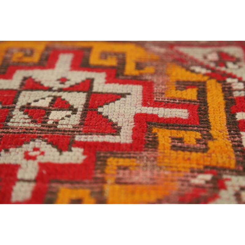 Hand Knotted Oriental 100% Wool Carpet Transitional Geometric Red Anatolian Runner Rug - 9' 9'' X 3' 8''