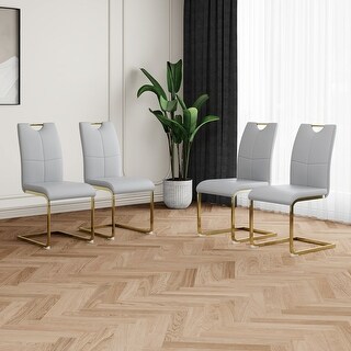 Set of 4 Dining Chairs with Metal Legs Design And Faux Leather Padded ...