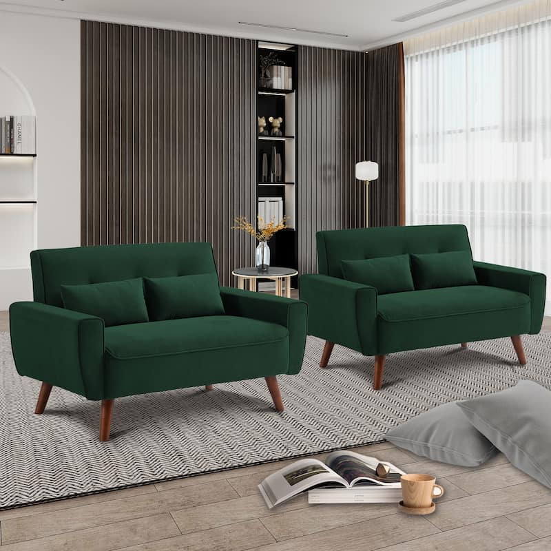 48.82" Small Tufted Loveseat Sofa 2 Set with Tapered Wood Legs