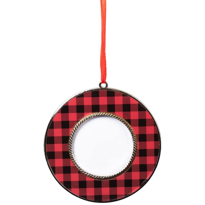 Buffalo Plaid Photo Frame Christmas Ornaments - 3.5" - Set of 4